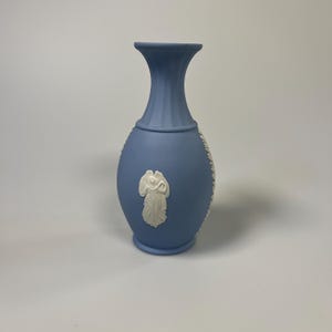Vintage Blue Wedgwood Jasperware Small Vase with Angel Design