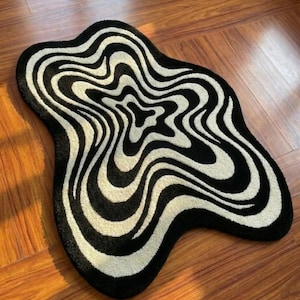 Hand Made 3D Optical Illusion Vortex Rug || Hand-tufted Irregular Shaped Checkerboard Illusion Carpet