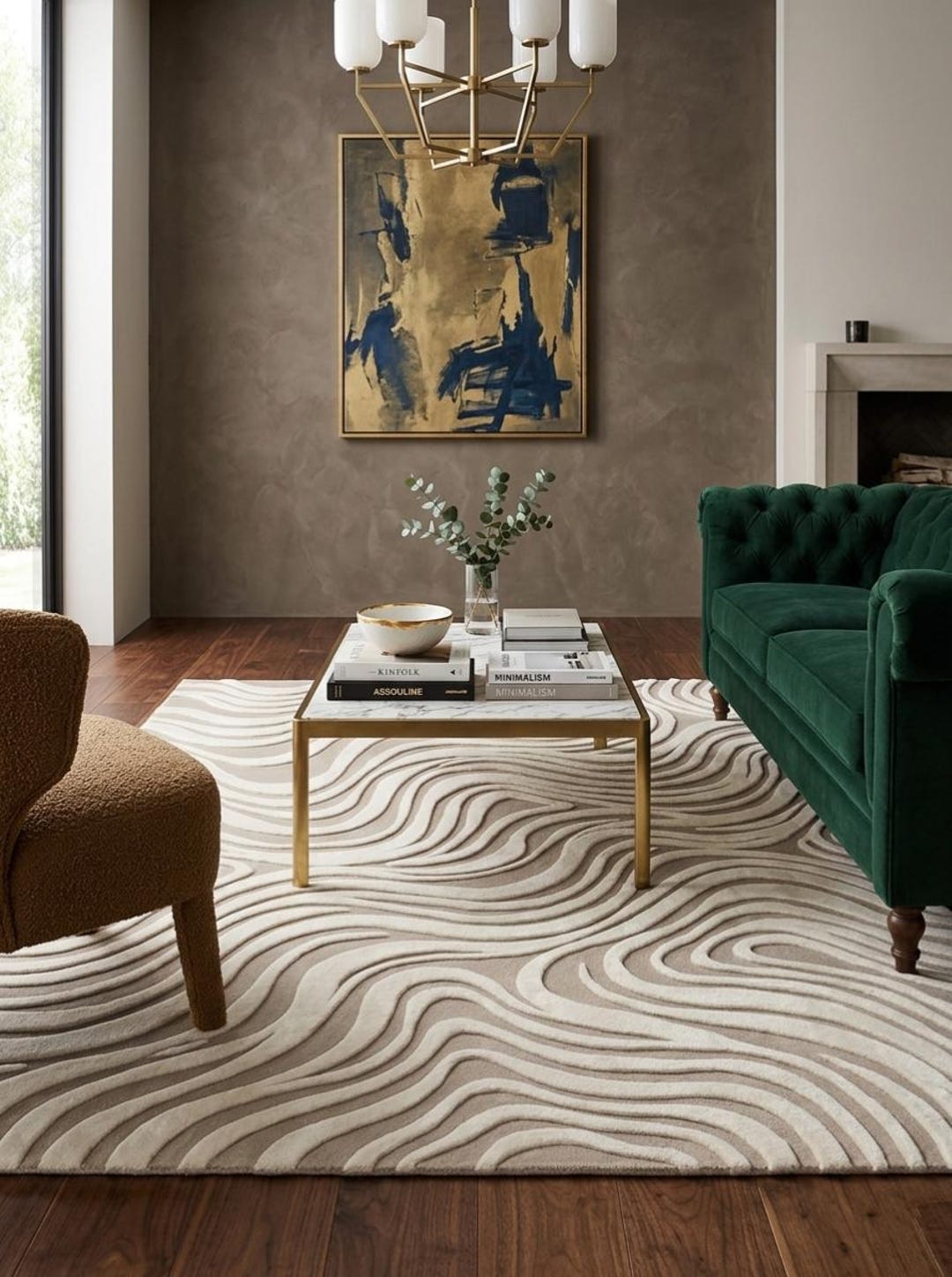 3D Topographic Hand Tufted Rug| Modern Wavy Beige Area Rug | Abstract ...