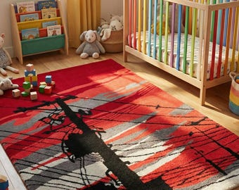 Modern Electric Pole & Sky Rug | Dramatic Art for Your Home