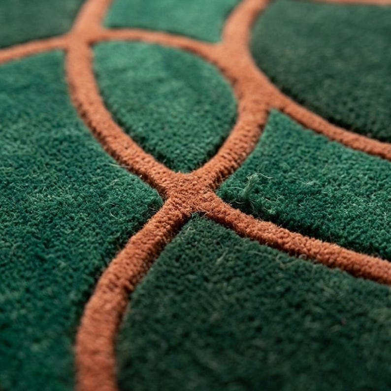 Modern Abstract Circle Rug, Round Terracotta Rug, Burnt Orange & Beige Bedroom Carpet image 14