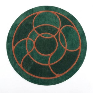 Modern Abstract Circle Rug, Round Terracotta Rug, Burnt Orange & Beige Bedroom Carpet Dk Green & Rust