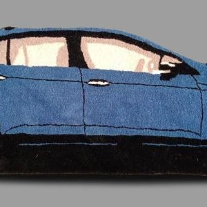 Car Rug // Plush Car Rug // Blue Car Rug // Car-Shaped Rug