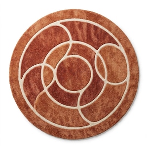 Modern Abstract Circle Rug, Round Terracotta Rug, Burnt Orange & Beige Bedroom Carpet Terracotta