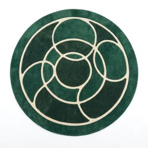 Modern Abstract Circle Rug, Round Terracotta Rug, Burnt Orange & Beige Bedroom Carpet Dk Green & Beige