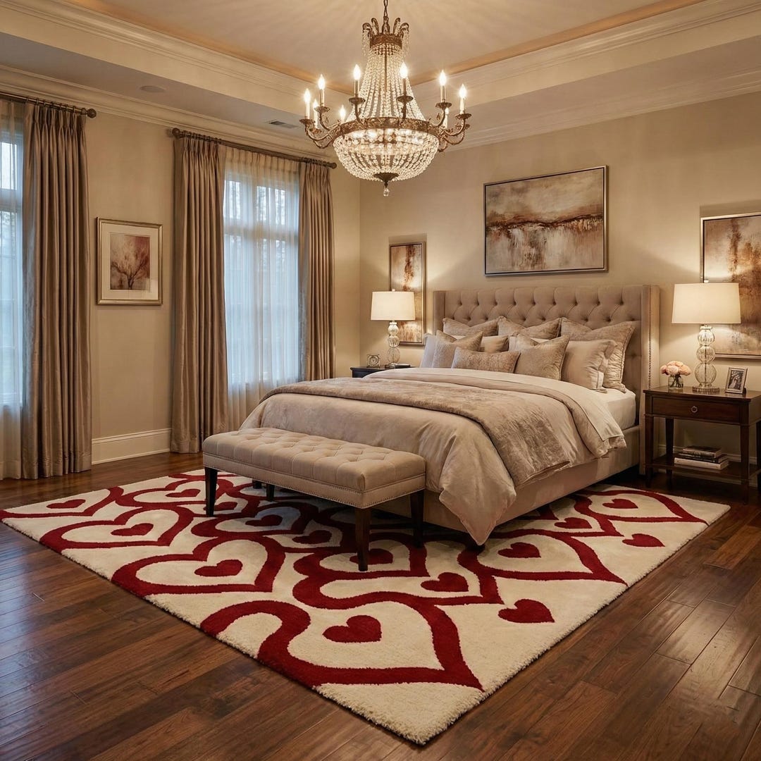 Red Heart Rug Patterns Hand-tufted Wool Heart Rug, Red and Cream, Romantic Decor - Etsy