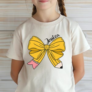 Custom Name Girls Back To School Shirt, Pencil Bow Toddler Shirt, First Day Of School, Kindergarten Shirt, Preschool Tee, Preschool Girl Tee