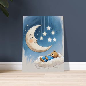 Poster Orsetto e Luna Dolce Notte | Stampa Giclée Fine Art | Decorazione Stellata per Bambini FSC Eco-Friendly
