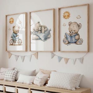 Teddybär-Poster zum Lesen und Schlafen | Weiches Poster fürs Kinderzimmer | Aquarell-Wandkunst