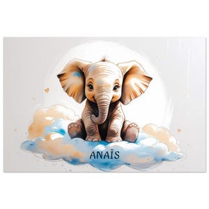 Póster personalizado de elefante bebé | Nombre y nube de acuarela | Decoración de habitación infantil – Mi Pequeño Mundo