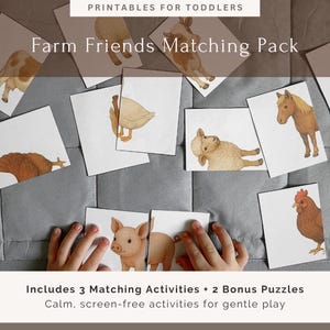 Ensemble assorti Farm Friends - Jeu imprimable en douceur - Activités pour les tout-petits et les enfants d'âge préscolaire - Cartes, motifs, moitiés d'animaux assortisCasse-tête
