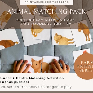 Tierhälften Puzzle + Karten - Bauernhof Thema Kleinkind Aktivitäten Druckbares Spiel - Tiere Matching Pack - Alter 18 Monate, 2, 3 Jahre