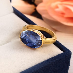 Ceylon Blue Sapphire Ring: Oval Cut Sterling Silver Statement Ring
