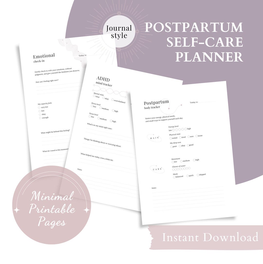 Postpartum Self Care Planner Printable for New Moms With ADHD ...