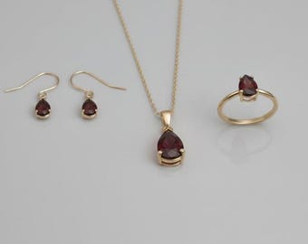 Set di gioielli in granato naturale, collana con ciondolo in granato, orecchini pendenti in granato, anello in granato per donna, pietra portafortuna di gennaio, regalo di compleanno per lei