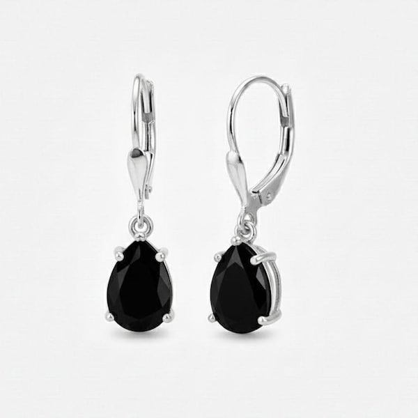 Natural Black Onyx Earrings, Black Onyx Lever Back Earrings, Tiny Onyx Dangle Earrings, Teardrop Black Onyx Earrings For Women, Gifts For He