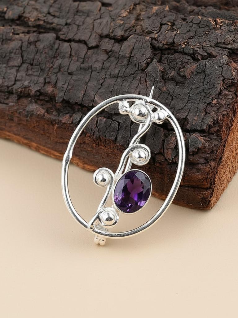 Broche En Argent Avec Améthyste Hechoenme - Occasion, Bijou Fantaisie élégant, Parfaite Pour Personnaliser Une Veste, Une Robe Ou Un Chemisier