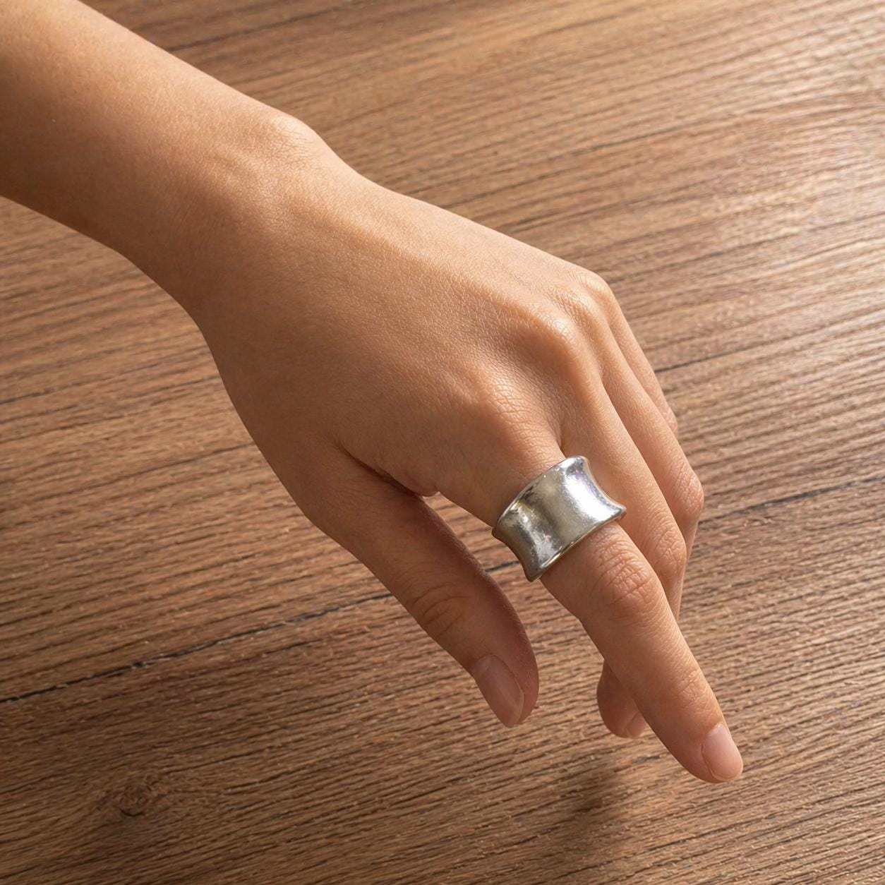 Handmade Hammered Silver Wide Band Ring | Chunky Concave Thumb Ring ...