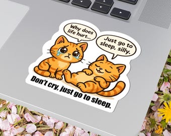 Emo Cat Vinyl Sticker, Mental Health Support, Laptop Decal