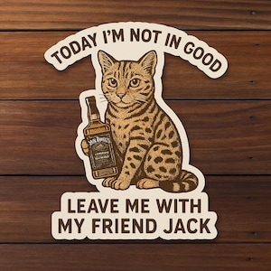 Sticker Drôle chat “Pas en forme – Laisse moi avec Jack” texte drôle, holographique, Animaux, Stickers, Autocollant, décoratif, Mignon