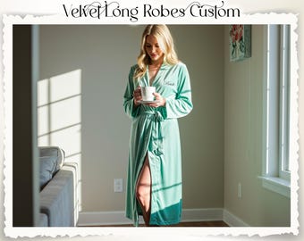 Custom Long Velvet Robe – Luxury Full-Length Velvet Dressing Gown, Bridal & Bridesmaid Party Wear, Gift for Her Self-Care Loungewear