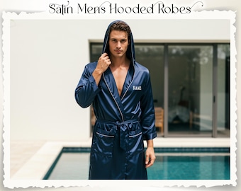 Groomsmen Custom Satin Boxer Hooded Robe With Piping, Personalize Satin Hooded Robe, Groomsmen Getting Ready Robe, Groomsmen Gift, Gift Set