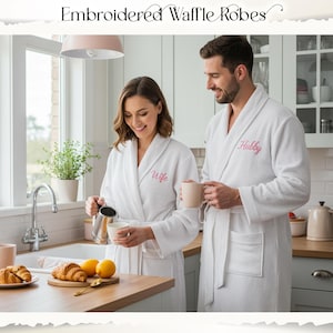Matching Embroidered Waffle Robes Personalized Bridal Gift Wedding Shower Robes Bride Groom Robe Waffle Bathrobes for Women Christmas Gifts
