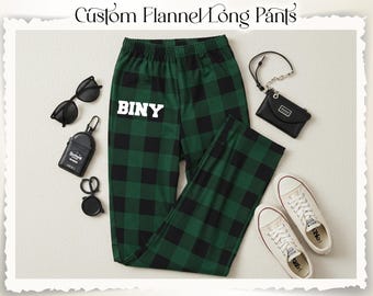 Unisex Flannel Pajama Pants | Personalized Name Lounge Bottoms | Holiday Pajama Plaid Pants | Matching Pajamas | Personalized Christmas Gift