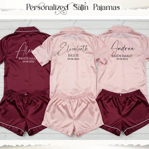 Personalized Satin Pajamas Set | Custom Bridesmaid Shorts Pajama Set | Bridal Party Gift | Wedding Getting Ready PJs | Sleepover Pajamas Set