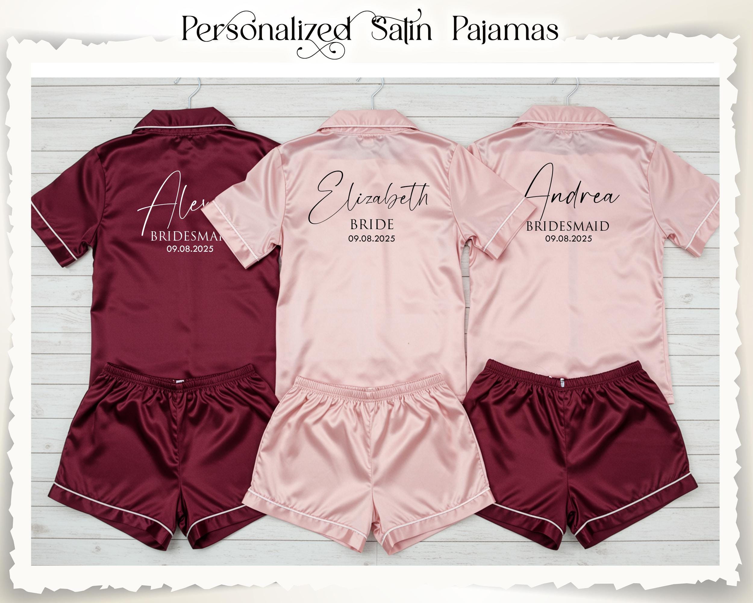 Conjunto de pijama de satén personalizado / Conjunto de pijama con pantalones cortos de dama de honor personalizados / Regalo para fiesta nupcial / Pijamas para prepararse para la boda / Conjunto de pijama para fiesta de pijamas