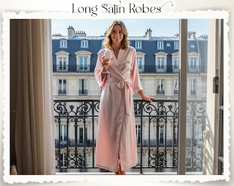 Bridal Satin Long Ankle Length Robe Bridesmaid Robes Wedding Party Gift Customized Robe for Bride Personalized Birthday Robe Bridesmaid Gift