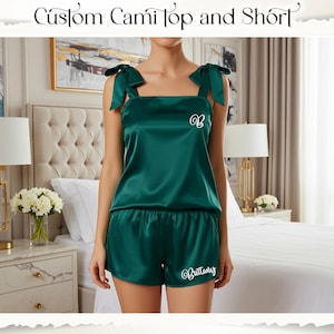 Custom Satin Cami Top & Shorts Set Cami Tie Knot and Shorts Satin Pjs Sets Bridesmaids Gifts Satin Sami Tank and Shorts Wedding Party Outfit