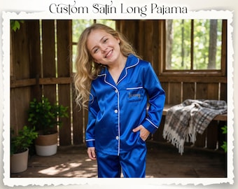 Flower Girl Pajamas Personalized | Satin Pajama Set for Girls, Wedding Morning Outfit, Custom Name Sleepwear, Bridal Party Gift, Long Pajama