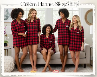 Plaid Flannel Bridesmaid Oversized Pajama Sleepshirt - Bridesmaids PJ Gift  - Buffalo Plaid - Cute Matching Bridesmaid Pajamas - Flannel Pjs - Etsy