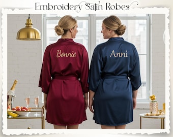 Wedding Robes for Bride & Bridesmaids | Bridal Party Satin Robes | Personalized Embroidered Robes | Getting Ready Robes | Bachelorette Gifts
