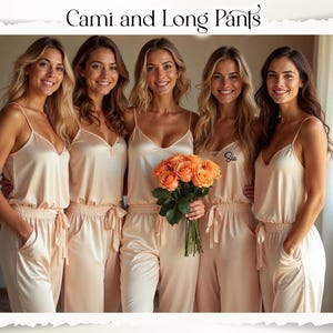 Cami and Long Pants Pajamas Personalized Bridal Party PJs Satin Cami & Pants Set Bridesmaid Pajamas Set Bridal Party Gifts Bridesmaid Gifts