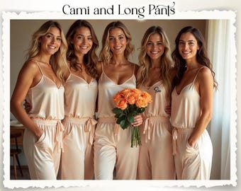 Cami and Long Pants Pajamas Personalized Bridal Party PJs Satin Cami & Pants Set Bridesmaid Pajamas Set Bridal Party Gifts Bridesmaid Gifts