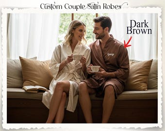 Luxury Satin Robes for Him and Her | Personalized Wedding Day Getting Ready Robes | Couples Satin Robe | Matching Robes | Gift for Her & Him