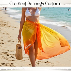 Custom Gradient Sarong Cover Up – Personalized Beach Wrap with Name, Lightweight Sheer Swim Skirt, Bridesmaid Gift, Pool Party Favors