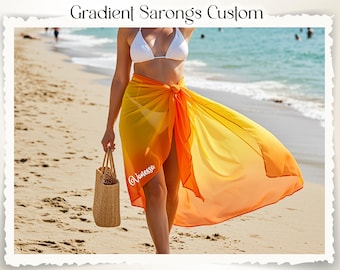 Maßgeschneiderter Georgette-Sarong für Damen mit Farbverlauf, personalisiertes Brautjungfern-Cover-Up, Geschenkidee für den Mädelsurlaub, Hochzeitsgeschenk mit Strandmotiv für die Braut, Geschenk für sie