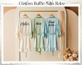 Bridesmaid Satin Robes with Ruffles | Ruffle Trim Satin Robes | Custom Bridal Party Robe | Maid of Honor Robe | Wedding Getting Ready Outfit