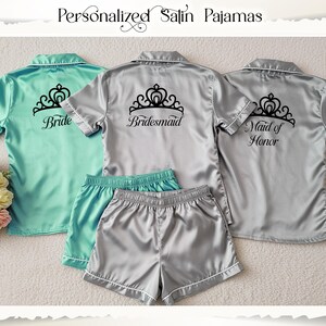 Plus Size Wedding Pajamas Set – Custom Satin Bride & Bridesmaid Sets with Personalized Short Sleeve and Shorts PJs - Wedding Bridesmaid Gift