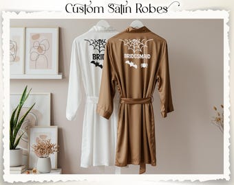 Halloween Theme Robes | Personalized Bridesmaid Robe | Wedding Party Gift | Gothic Bride Robe | Birthday Robes | Bridesmaid & Halloween Gift