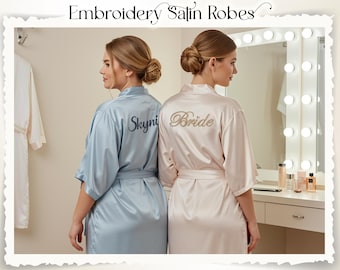 Bridal Custom Embroidered Robes, Wedding Morning Getting Ready Robes, Bridal Party Satin Robes, Getting Ready Outfits, Bachelorette Gifts