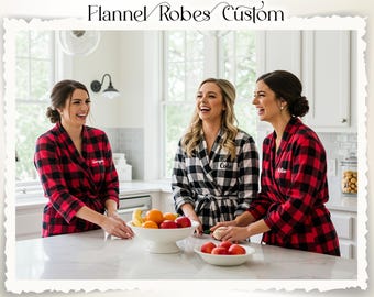 Flannel Plaid Robes for Bridesmaids Personalized Buffalo Plaid Robes Bridal Party Gifts Matching Robes Getting Ready Outfits Christmas Gifts