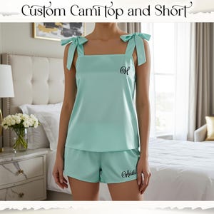 Satin Sami Tank and Shorts Custom Satin Cami Top & Shorts Set Cami Tie Knot and Shorts Satin Pjs Sets Bridesmaids Gifts Wedding Party Outfit