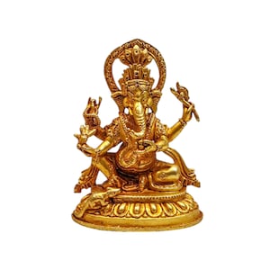 3-Inch Ganesh, Buddhist Miniature Statue, Gold Plated, High Quality