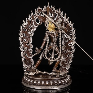 13-Inch Vajrayogini, Buddhist Statue, Silver And Chocolate Oxidized, Face Painted