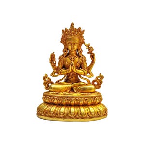 4-Inch Chenrezig, Buddhist Miniature Statue And Gold Plated