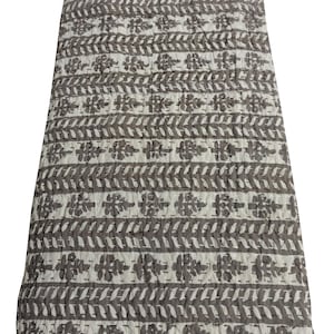 Handmade Indian Cotton Kantha Quilt ,Pure Cotton Bedspread, Handblock Print Kantha Quilt, Grey Floral Printed Homemade Kantha Blankets